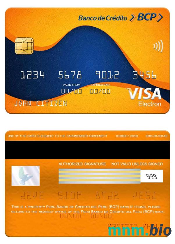 Peru Banco de Credito del Peru (BCP) bank visa electron karta przykład w formacie PSD